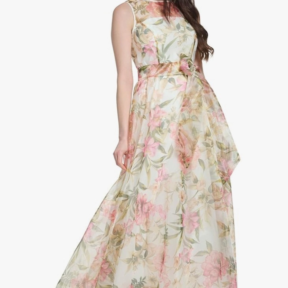 Eliza J Pink and Green Floral Maxi Dress